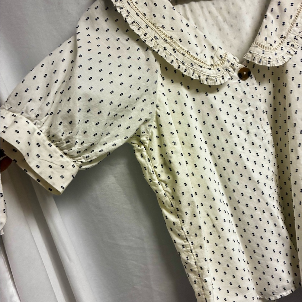 LC Lauren Conrad Ivory Blouse with Navy Dots - Picture 3 of 5